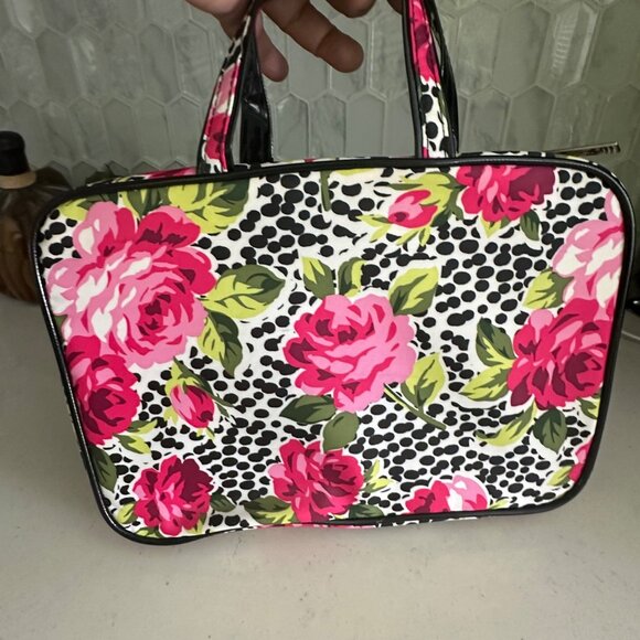Modella Floral & Polka Dot Cosmetic Travel Bag With Clear Panel & Zipper Closure - Picture 2 of 13